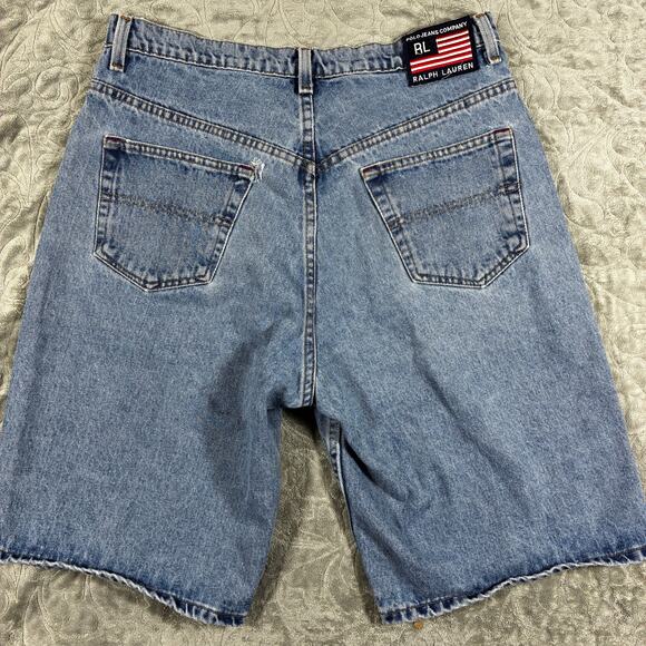 Vintage Ralph Lauren Jorts Mens 31 x 11 Banner Short Cotton Denim 90s Y2K Skater - Picture 2 of 10